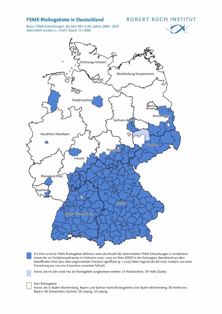 Karte der FSME Risikogebiete in Deutschland